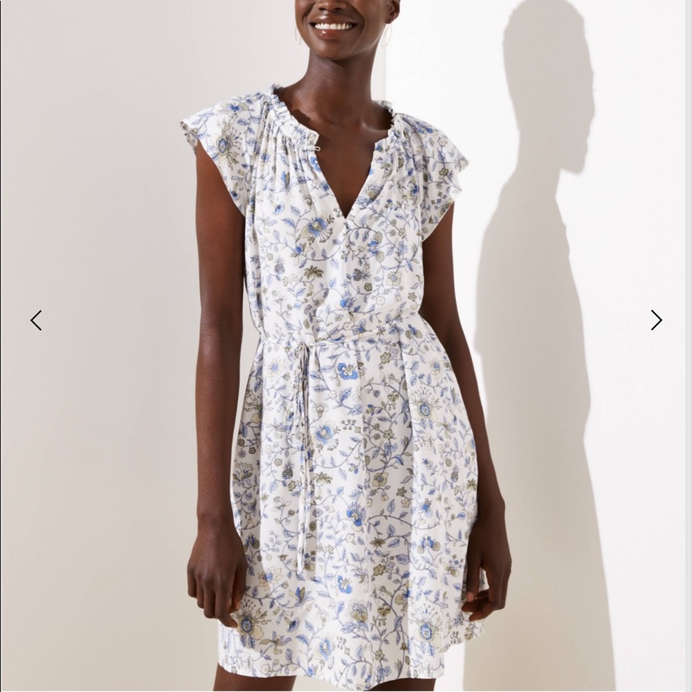 NWT LOFT Floral Ruffled Split neck Dress w/o belt - Picture 4 of 5